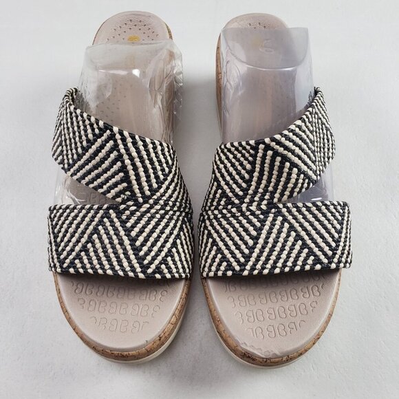 Bzees Resort Wedge Riviera Sandal Women 10 Wide Raffia Slip On Peep Toe Platform - Picture 4 of 13